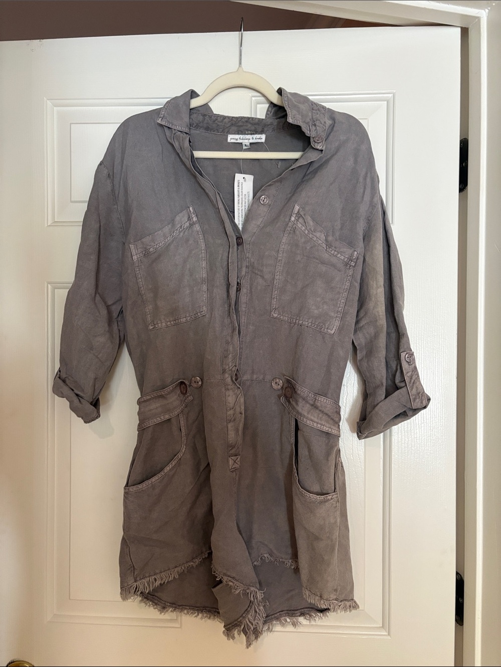 Young Fabulous & Broke Casual Washed Gray Utility Shorts Romper